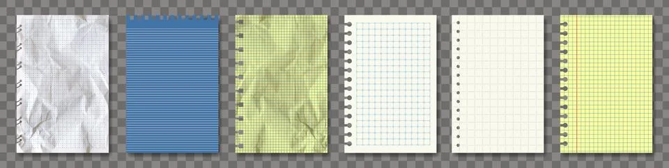 Vector realistic note paper pack isolated. White, retro, yellow and blue. New, Stock Illustration