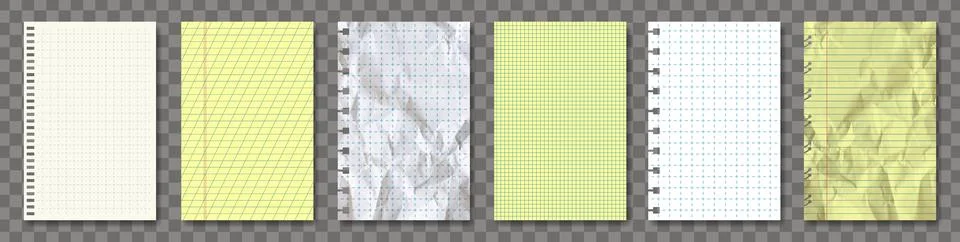 Vector realistic note paper pack isolated. White, retro, yellow and blue. New, Stock Illustration
