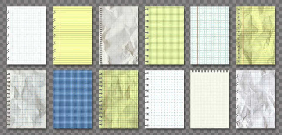 Vector realistic note paper pack isolated. White, retro, yellow and blue. New Stock Illustration