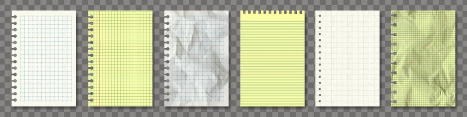 Vector realistic note paper pack isolated. White, retro, yellow and blue. New, Stock Illustration