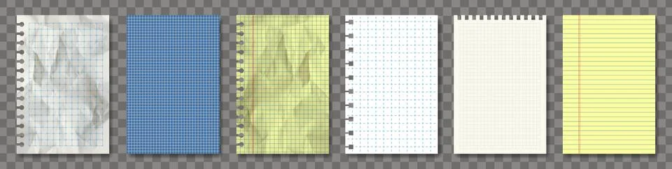 Vector realistic note paper pack isolated. White, retro, yellow and blue. New, Stock Illustration