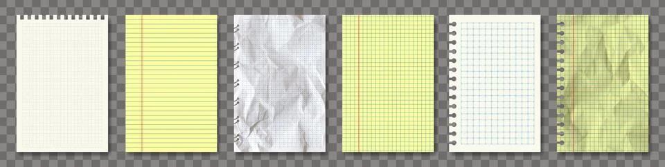 Vector realistic note paper pack isolated. White, retro, yellow and blue. New, Stock Illustration