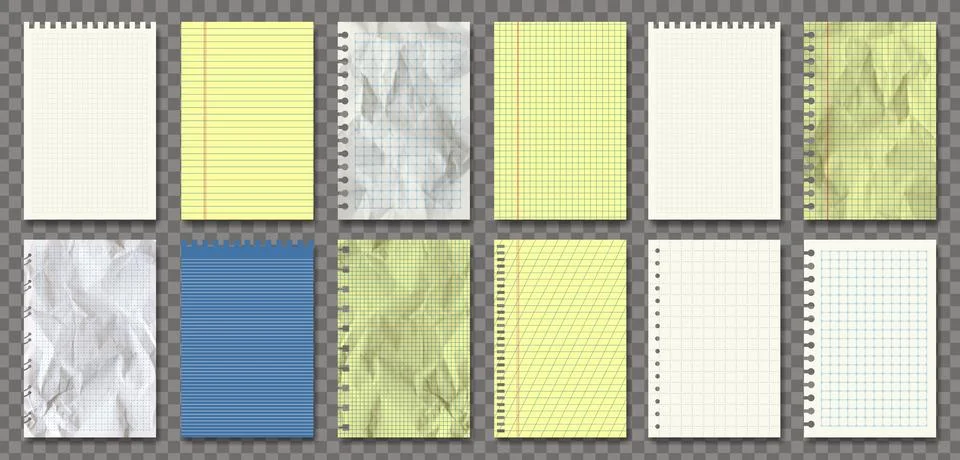Vector realistic note paper pack isolated. White, retro, yellow and blue. New, Stock Illustration