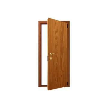 Vector realistic opened brown wooden door icon closeup isolated on white back Stock Illustration