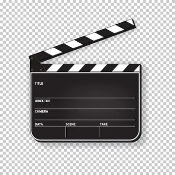 Vector realistic opened clapperboard isolated on transparent background. Stock Illustration
