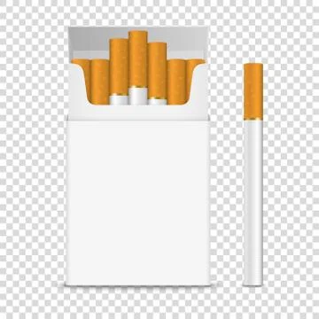 Vector Realistic Opened Clear Blank Cigarette Pack Box and Cigarette Set Closeup Stock Illustration