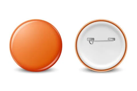 Vector Realistic Orange Round Blank Empty Button Badge Set Closeup Isolated on Stock Illustration