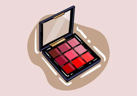 Vector realistic palette of red colors eyeshadows with mirror Stock Illustration