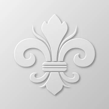 Vector Realistic Paper 3d Fleur De Lis Closeup on White Background. Heraldic Stock Illustration