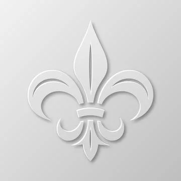 Vector Realistic Paper 3d Fleur De Lis Closeup on White Background. Heraldic Stock Illustration