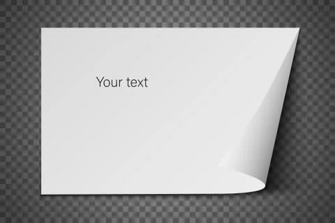 Vector realistic paper sheet with folded corner. Paper sheet A4 with shadows on Illustrazione stock
