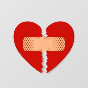 Vector Realistic Paper Textured Torn Heart with Medical Patch Closeup Isolated Stock Illustration