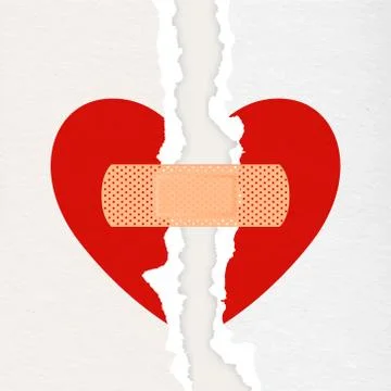 Vector Realistic Paper Textured Torn Heart with Medical Patch Closeup Isolated Stock Illustration