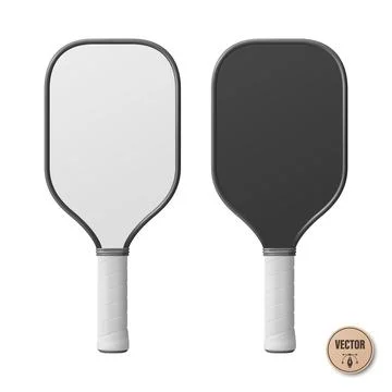 Vector Realistic Pickleball Paddle Set. Black and White Blank Pickleball Pa.. Stock Illustration