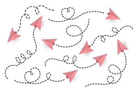 Vector Realistic Pink Paper Planes Collection. Paper Plane Icon Set. Heart Stock Illustration