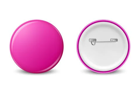 Vector Realistic Pink Round Blank Empty Button Badge Set Closeup Isolated on Stock Illustration