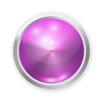 Vector realistic purple glass button with patch of light and metal elements Illustrazione stock