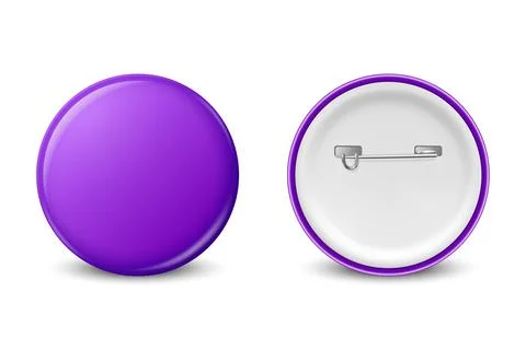 Vector Realistic Purple Round Blank Empty Button Badge Set Closeup Isolated on Stock Illustration