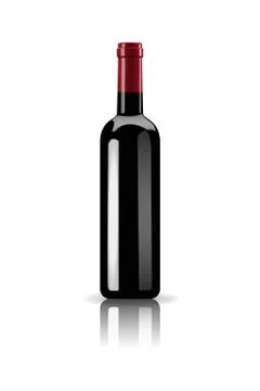 Vector realistic red wine bottle with mirror reflection on white background Stock Illustration