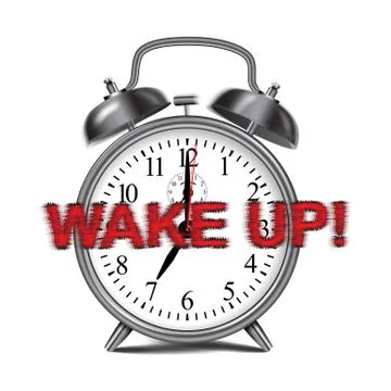 Vector realistic ringing alarmclock. Movable watch arrows Stock Illustration
