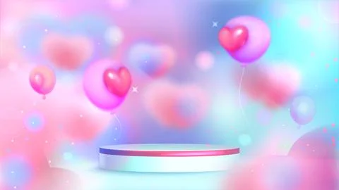 Vector realistic round podium on blurred sparkling background with heart Stock Illustration