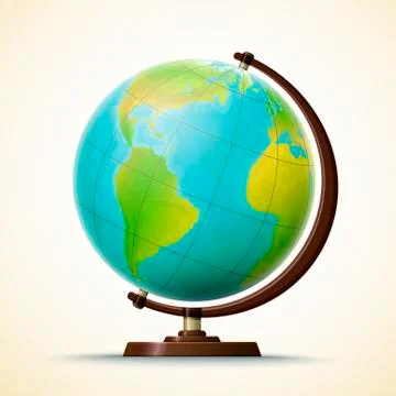 Vector realistic school globe. Geographical world map. Stock Illustration