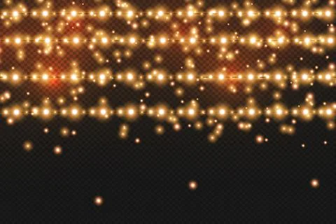 Vector realistic seamless light garlands isolated on transparent background Stock Illustration