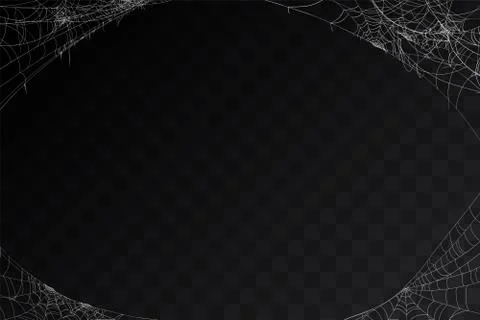 Vector realistic set of siderweb or cobweb, isolated on black, transparent Stock Illustration