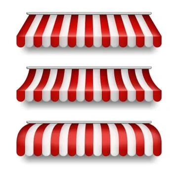 Vector realistic set of striped awnings for shops Stock-Illustration