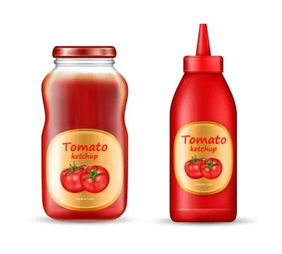 Vector realistic set with two bottles of ketchup Stock-Illustration