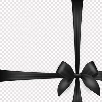 Vector Realistic Silk Black Gift Ribbon, Satin Bow for Greeting Card, Gift Stock Illustration