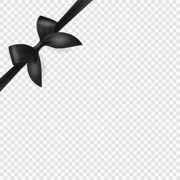 Vector Realistic Silk Black Gift Ribbon, Satin Bow for Greeting Card, Gift Stock Illustration