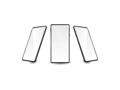 Vector of realistic smartphone mockups with transparent screens in space blac イラスト素材