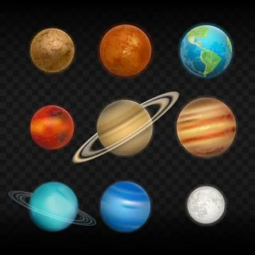Vector realistic solar system planet icon set Stock Illustration