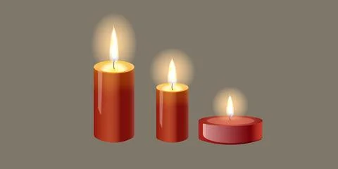 Vector Realistic soy wax white candles with fire red Stock Illustration