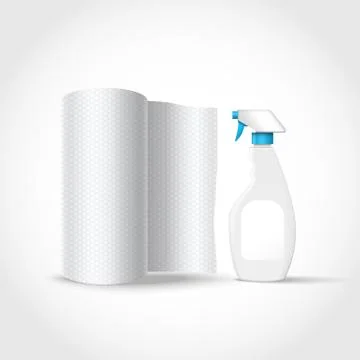 Vector realistic spray bootle and paper towel Stock Illustration