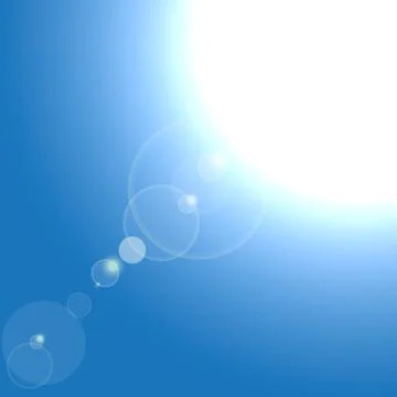 Vector Realistic sun burst with flare on blue background. Stock Illustration