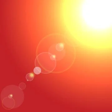 Vector Realistic sun burst with flare on red background. Stock Illustration