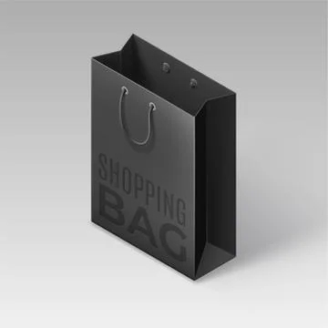 Vector realistic template dark shopping bag on gray isolated background Stock Illustration