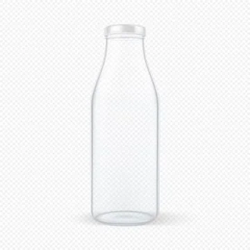 Vector realistic transparent closed empty glass milk bottle with white lid Stock Illustration