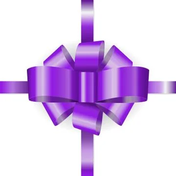 Vector realistic violet ribbon bow isolated on white background. 스톡 일러스트