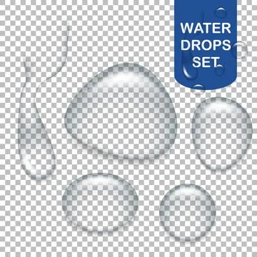 Vector Realistic Water Drops Set. Transparent Water Drops Collection for Glass Ilustração Stock