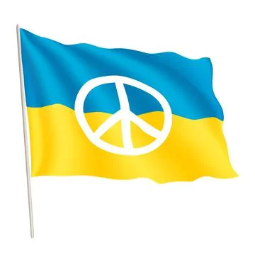 Vector realistic weaving Ukrainian flag with white pacific symbol on it Illustrazione stock