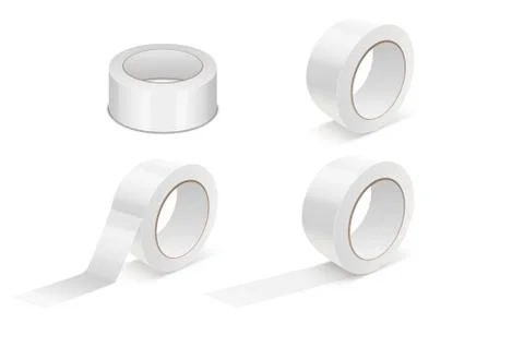 Vector Realistic White 3d GlossyTape Roll Icon Set or Mock-up Closeup Isolated Stock Illustration