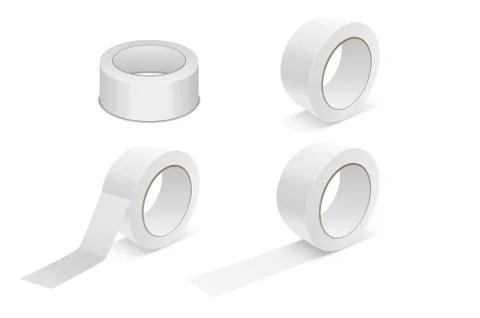 Vector Realistic White 3d Matte Tape Roll Icon Set or Mock-up Closeup Isolated 스톡 일러스트