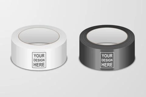 Vector Realistic White and Black 3d Glossy Tape Roll Icon Set or Mock-up Closeup Stock Illustration