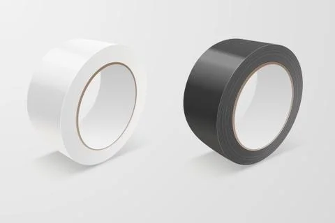 Vector Realistic White and Black 3d Glossy Tape Roll Icon Set or Mock-up Closeup Stock Illustration