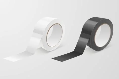 Vector Realistic White and Black 3d Glossy Tape Roll Icon Set or Mock-up Closeup Stock Illustration