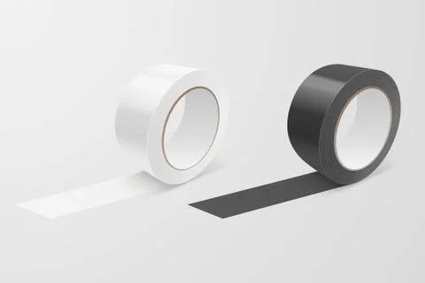 Vector Realistic White and Black 3d Glossy Tape Roll Icon Set or Mock-up Closeup Stock Illustration