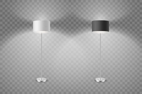 Vector Realistic White and Black Illuminated Lamp Set Isolated on Transparent Stock Illustration